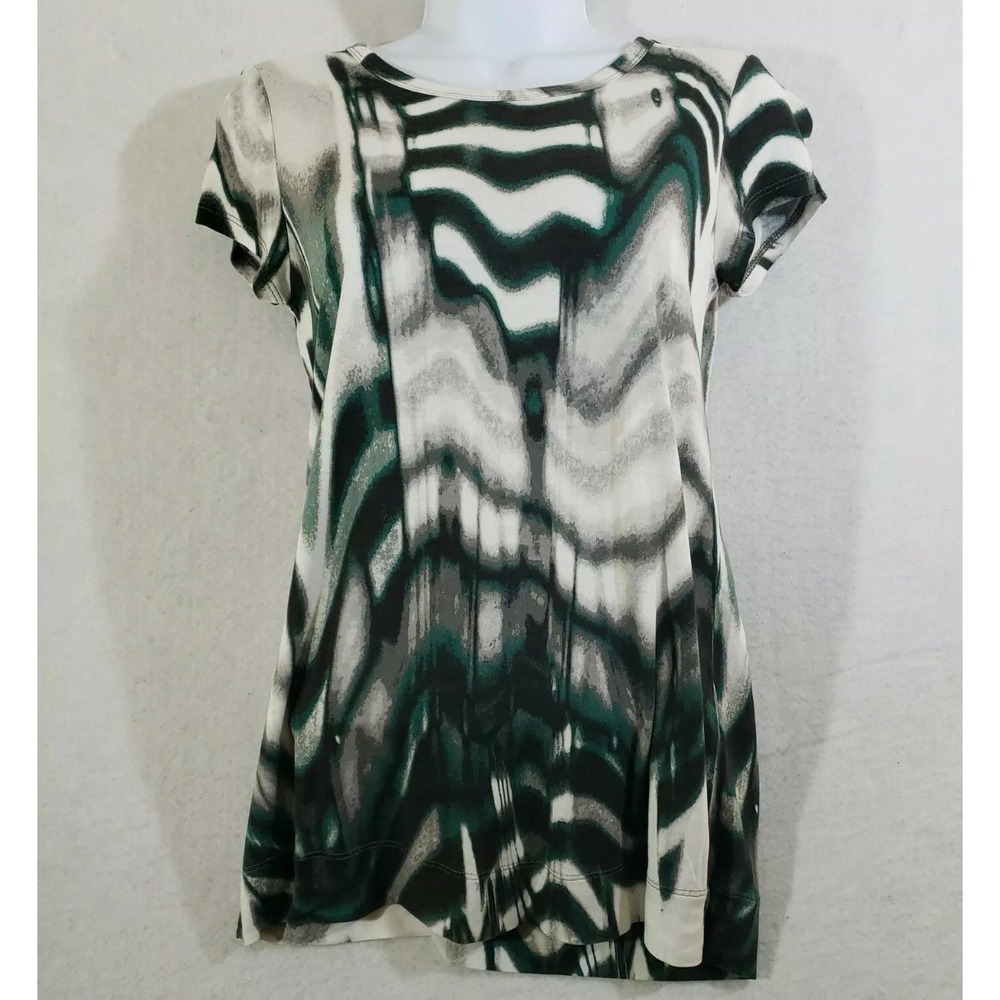 Simply Vera Wang Womens S Shirt Black Emerald Wavy Stripes Stretch Jersey Blouse